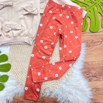 Conj. Blusão de Moletom 3 Laços e Calça Legging Florzinhas - Ferrugem